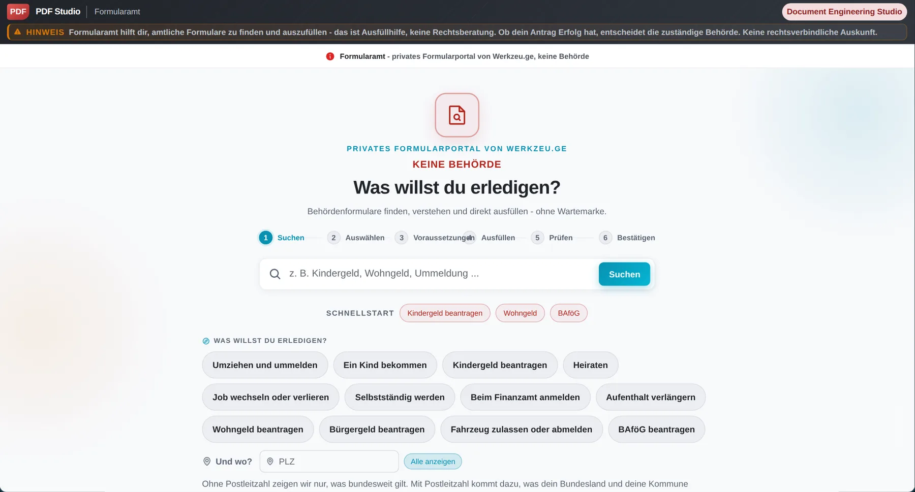 Formularamt: Finden. Du kennst dein Anliegen. Wir zeigen den Einstieg.